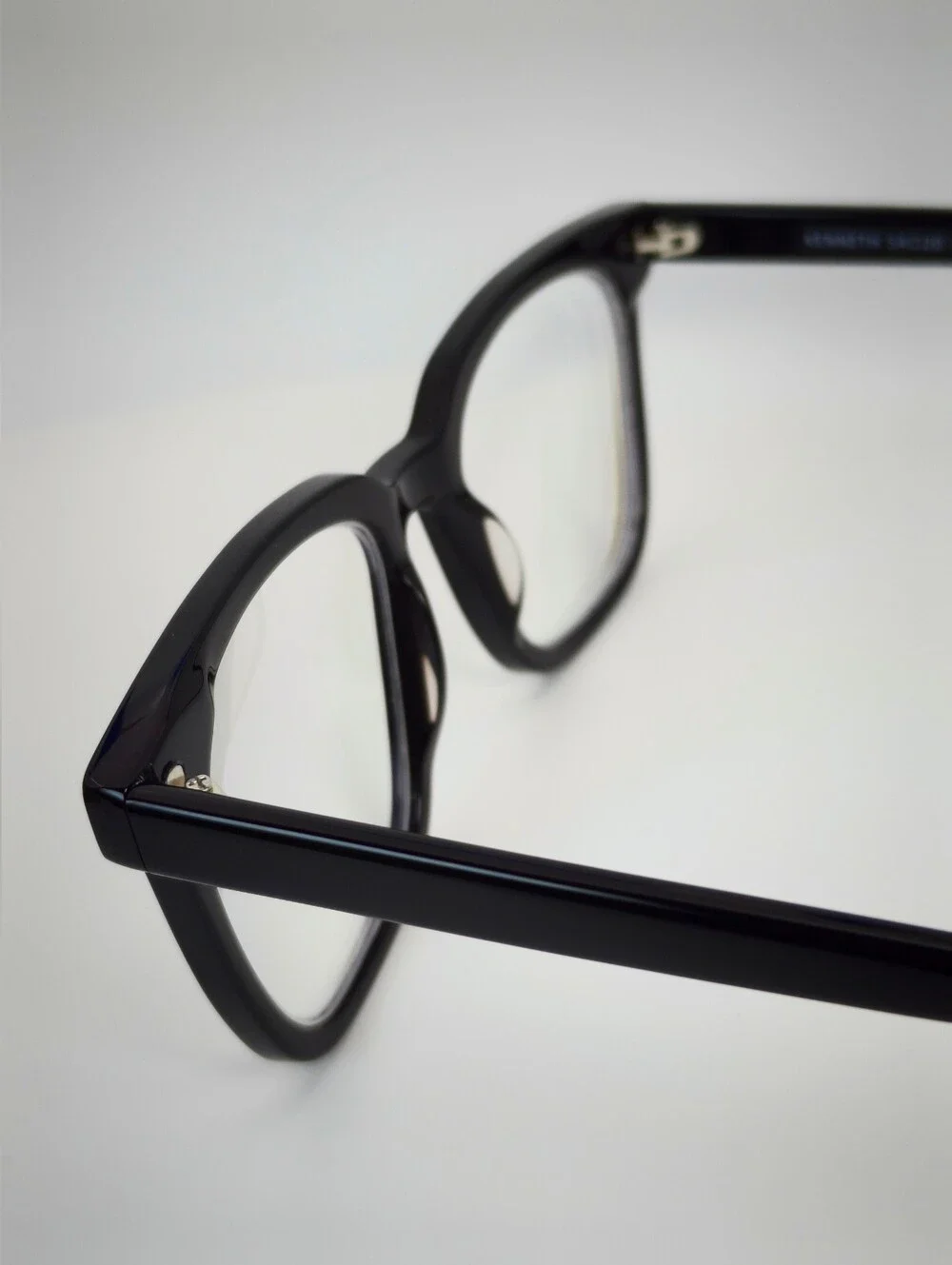 Kenneth. Gloss Black Square Eyeglasses. Longer Vertical Frame.